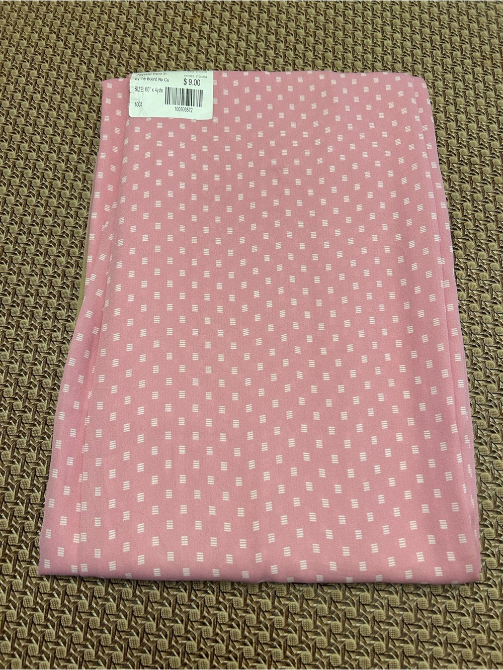 4 yds. Pink Swiss Dot Polyester Fabric - Light Pink with White Dots.  60” wide